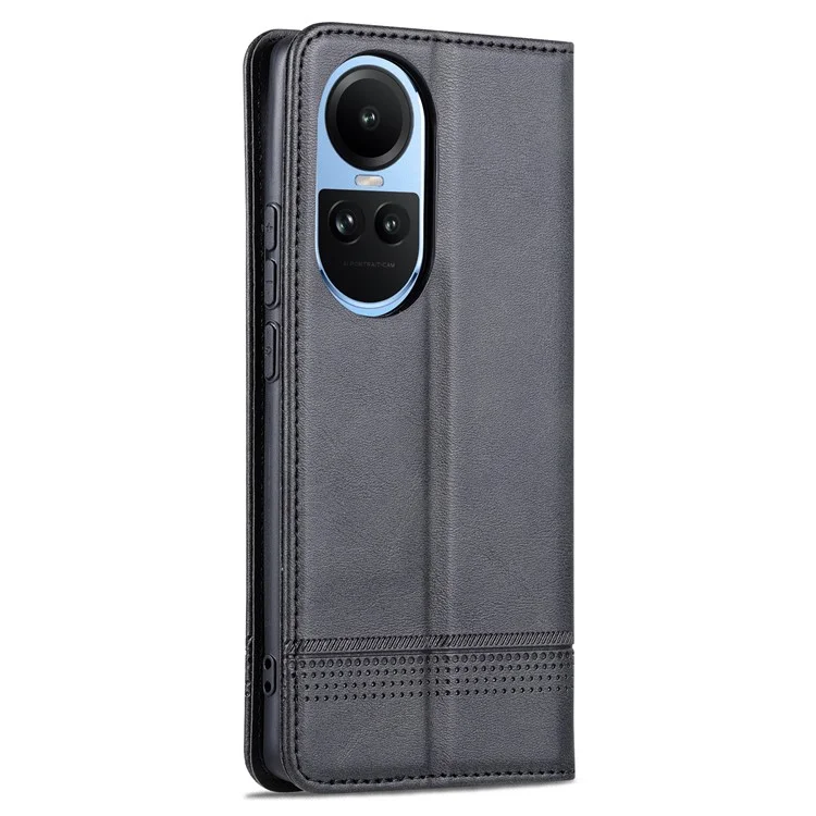 AZNS For Oppo Reno10 5G (Global) / Reno10 Pro 5G (Global) Phone Case Wallet Stand PU Leather Cowhide Texture Cover - Black