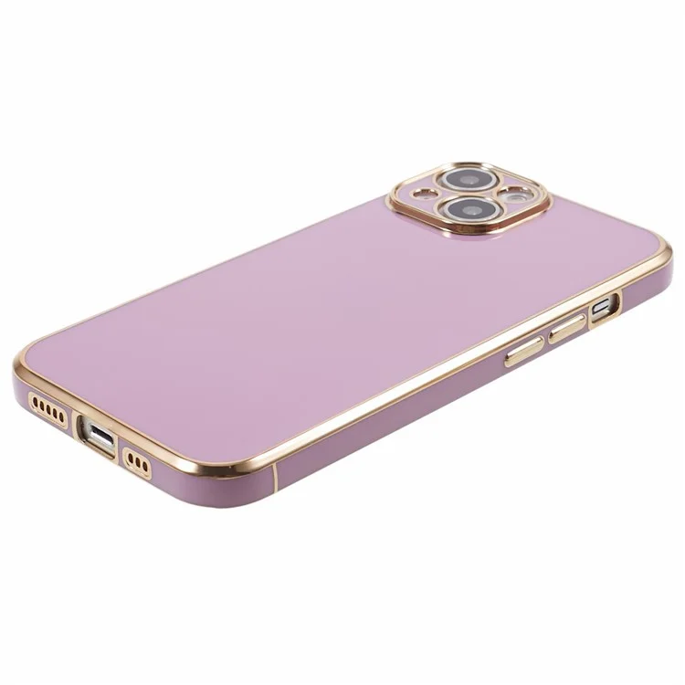 For iPhone 15 Shock-Absorption TPU Phone Case 6D Electroplating Glossy Protective Cover - Purple