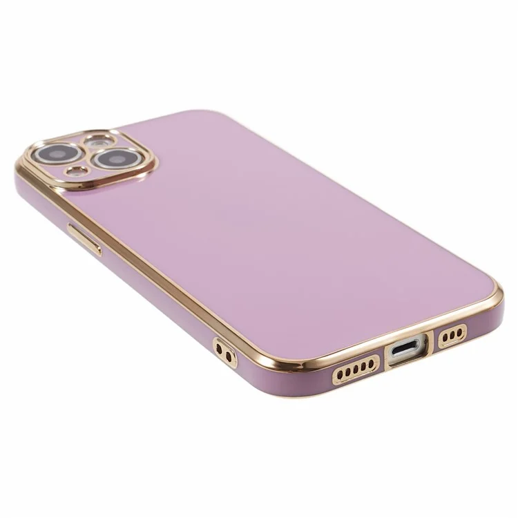 For iPhone 15 Shock-Absorption TPU Phone Case 6D Electroplating Glossy Protective Cover - Purple
