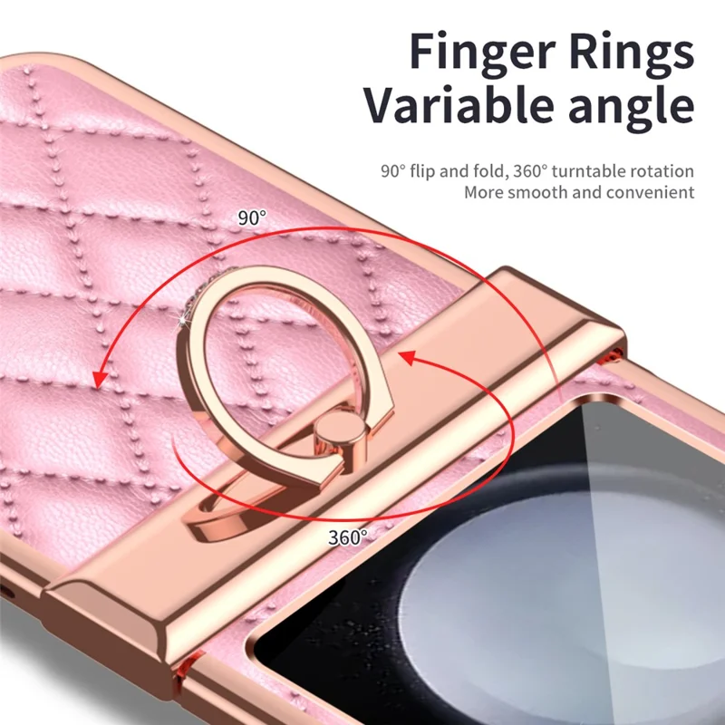 Stitching Line Imprinted Phone Case for Samsung Galaxy Z Flip5 5G PU+PC Kickstand Electroplating Phone Cover - Pink