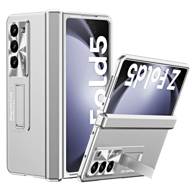 Pour Samsung Galaxy Z Fold5 5G Hinge Protection Phone Case Electroplating PC Phone Cover avec Kickstand - Argent