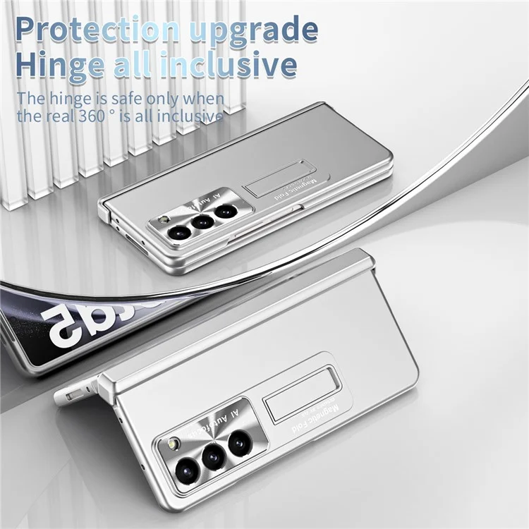 Pour Samsung Galaxy Z Fold5 5G Hinge Protection Phone Case Electroplating PC Phone Cover avec Kickstand - Argent