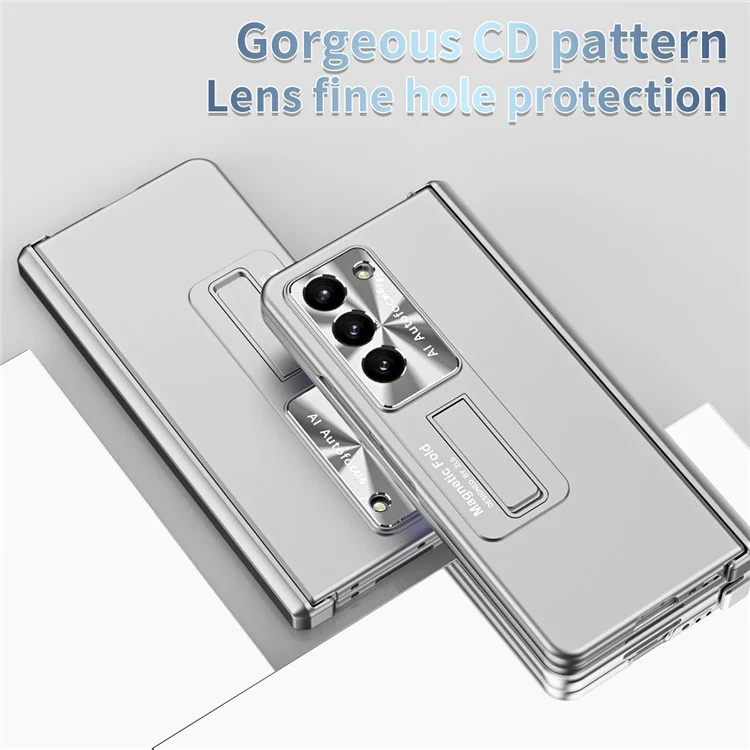 Pour Samsung Galaxy Z Fold5 5G Hinge Protection Phone Case Electroplating PC Phone Cover avec Kickstand - Argent