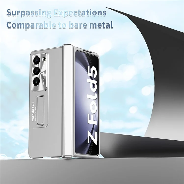 Pour Samsung Galaxy Z Fold5 5G Hinge Protection Phone Case Electroplating PC Phone Cover avec Kickstand - Argent