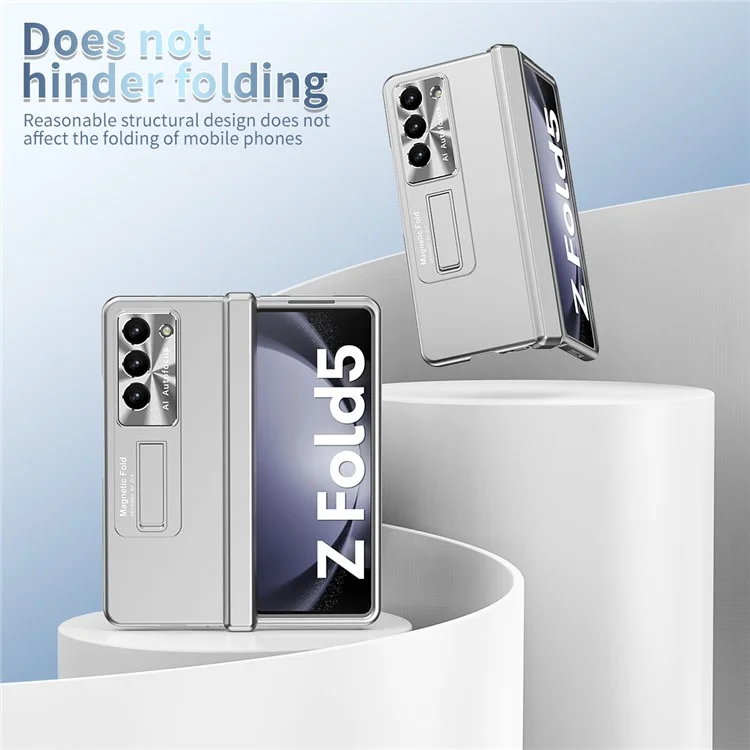 Pour Samsung Galaxy Z Fold5 5G Hinge Protection Phone Case Electroplating PC Phone Cover avec Kickstand - Argent
