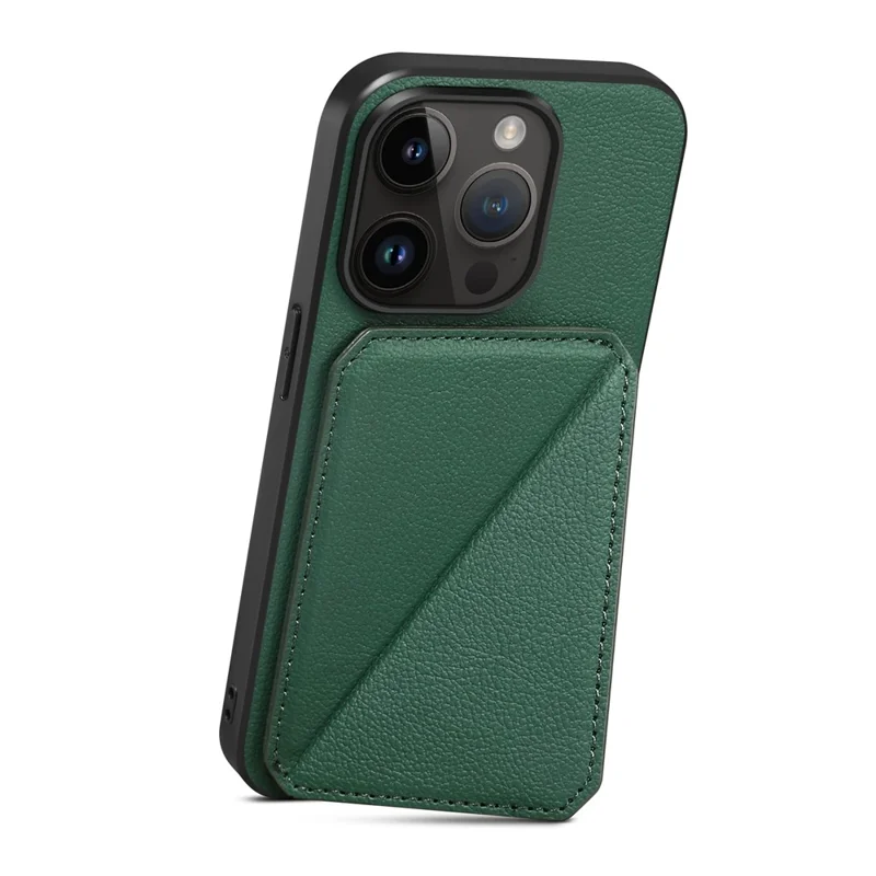 Protective Phone Case for iPhone 15 Pro Card Slot Kickstand Case Calf Texture PU+PC+TPU Phone Cover - Green
