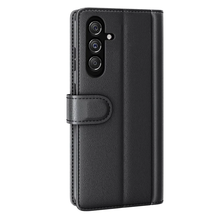 Для Samsung Galaxy F34 5G / M34 5G Genuine Split Leather Cover Wallet Stand Shell Shockproof Phone Case - Чёрный