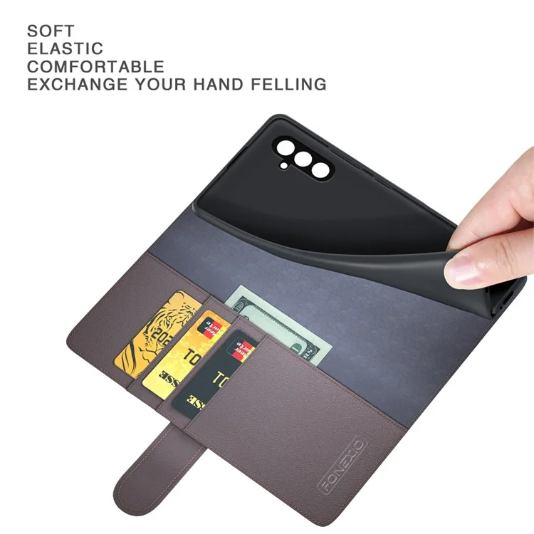 Для Samsung Galaxy F34 5G / M34 5G Genuine Split Leather Cover Wallet Stand Shell Shockproof Phone Case - Чёрный