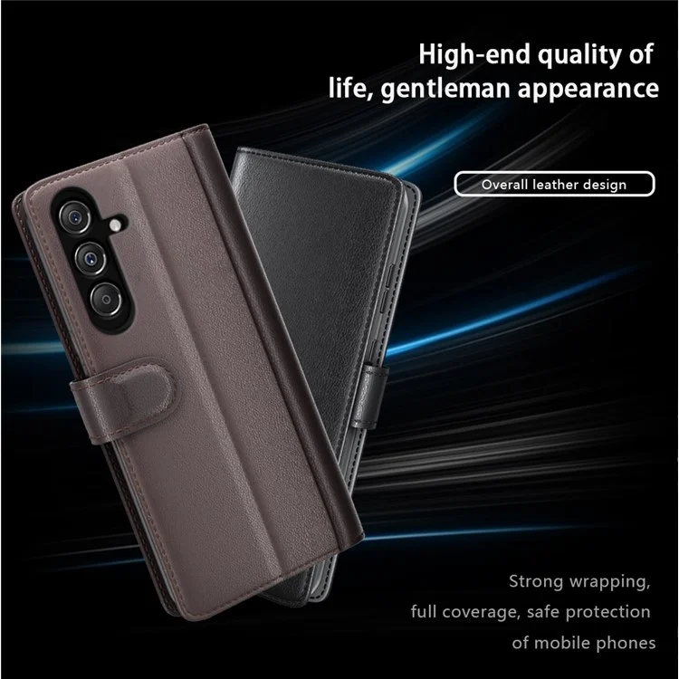 Для Samsung Galaxy F34 5G / M34 5G Genuine Split Leather Cover Wallet Stand Shell Shockproof Phone Case - Чёрный