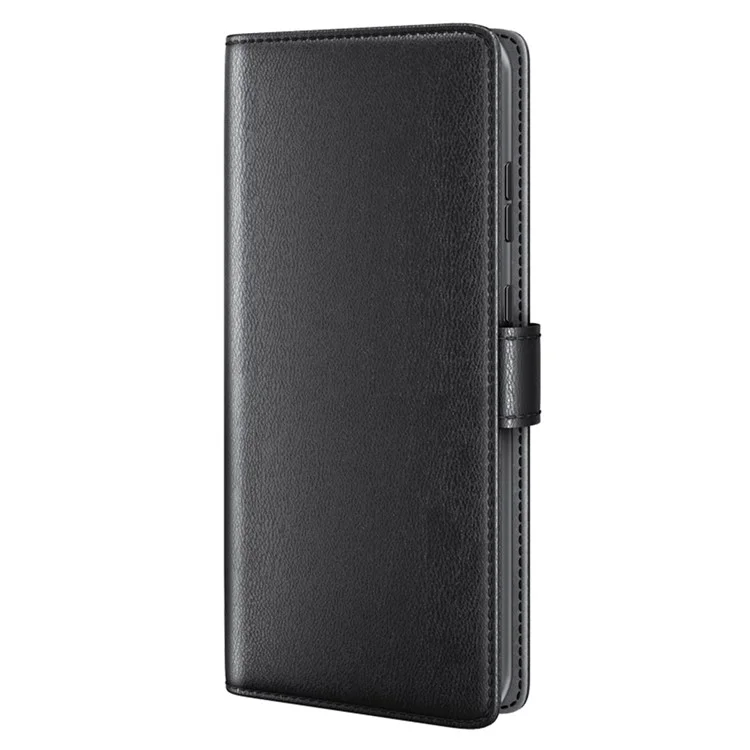 Для Samsung Galaxy F34 5G / M34 5G Genuine Split Leather Cover Wallet Stand Shell Shockproof Phone Case - Чёрный