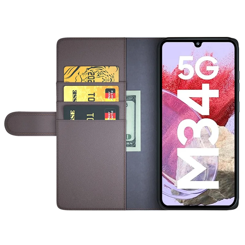 For Samsung Galaxy F34 5G / M34 5G Case Genuine Split Leather Phone Cover with Wallet Stand - Brown