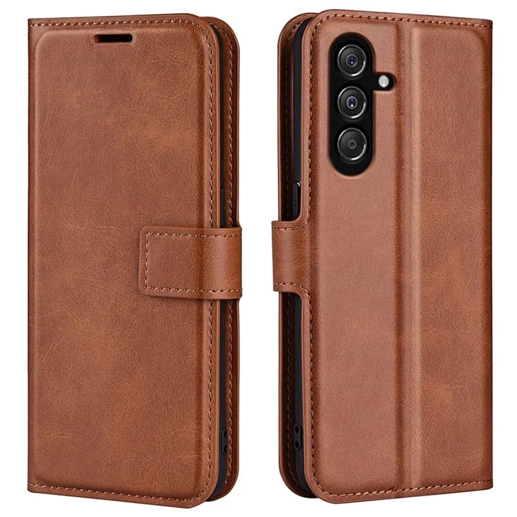Pour Samsung Galaxy F34 5G / M34 5G Calf Texture Wallet Stand Cell Phone Cover Magnetic Closure PU Leather Case - Light Brown