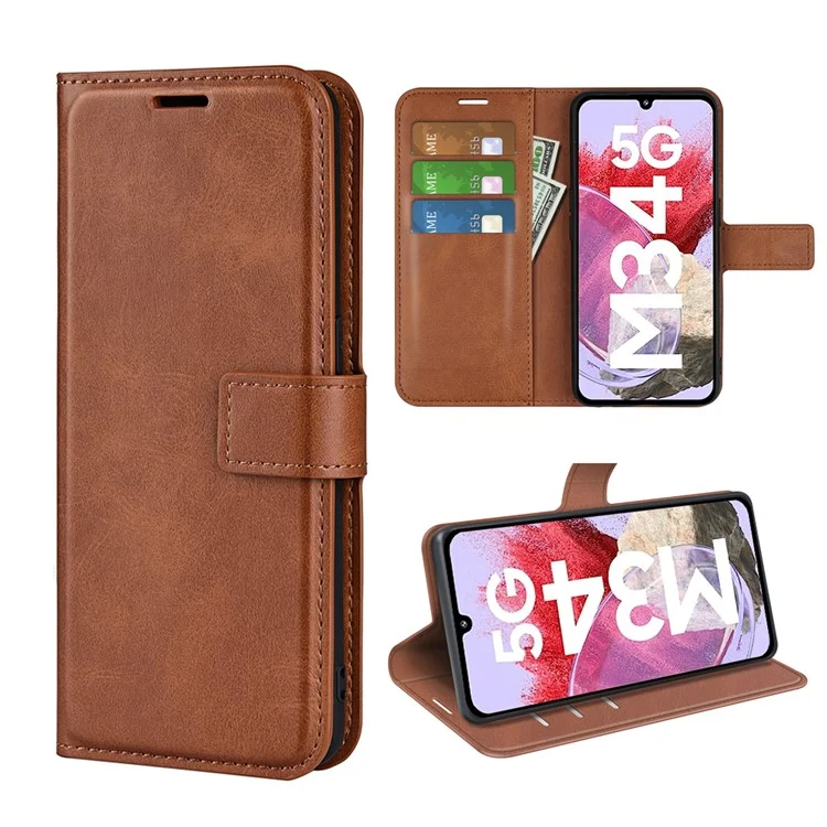 Pour Samsung Galaxy F34 5G / M34 5G Calf Texture Wallet Stand Cell Phone Cover Magnetic Closure PU Leather Case - Light Brown