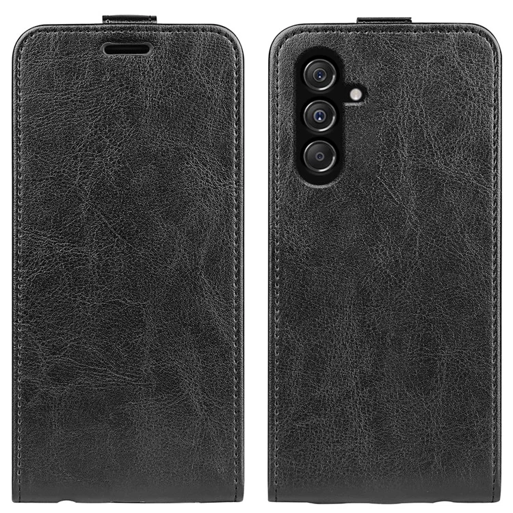Für Samsung Galaxy F34 5G / M34 5G Vertikale Klapptasche Lederfall Kartenhalter Crazy Horse Textur Abdeckung - Schwarz