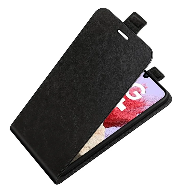 Für Samsung Galaxy F34 5G / M34 5G Vertikale Klapptasche Lederfall Kartenhalter Crazy Horse Textur Abdeckung - Schwarz
