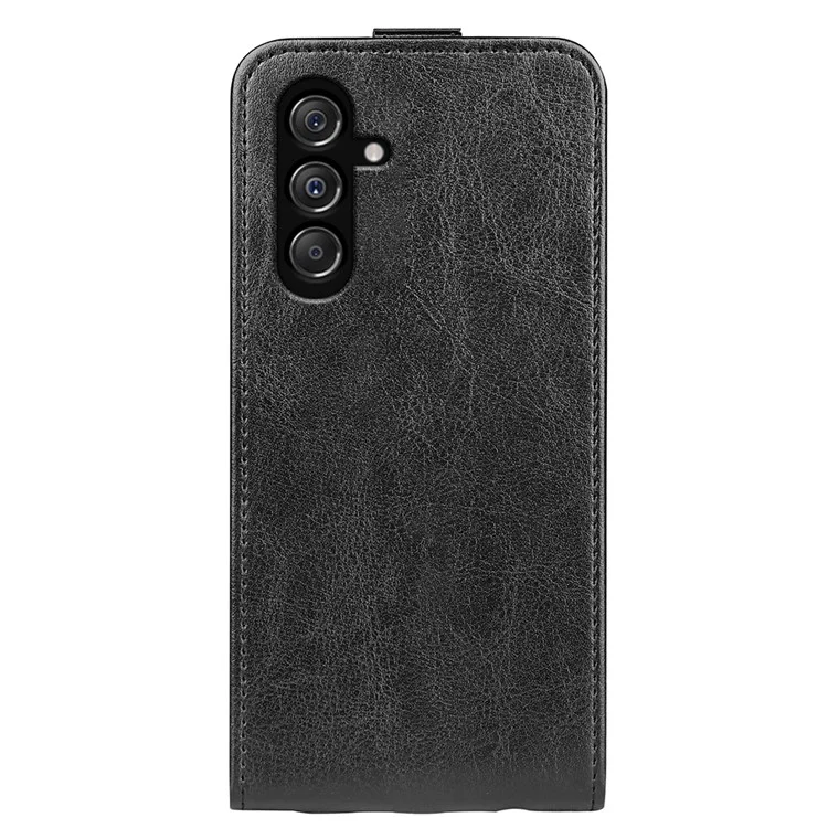 Für Samsung Galaxy F34 5G / M34 5G Vertikale Klapptasche Lederfall Kartenhalter Crazy Horse Textur Abdeckung - Schwarz