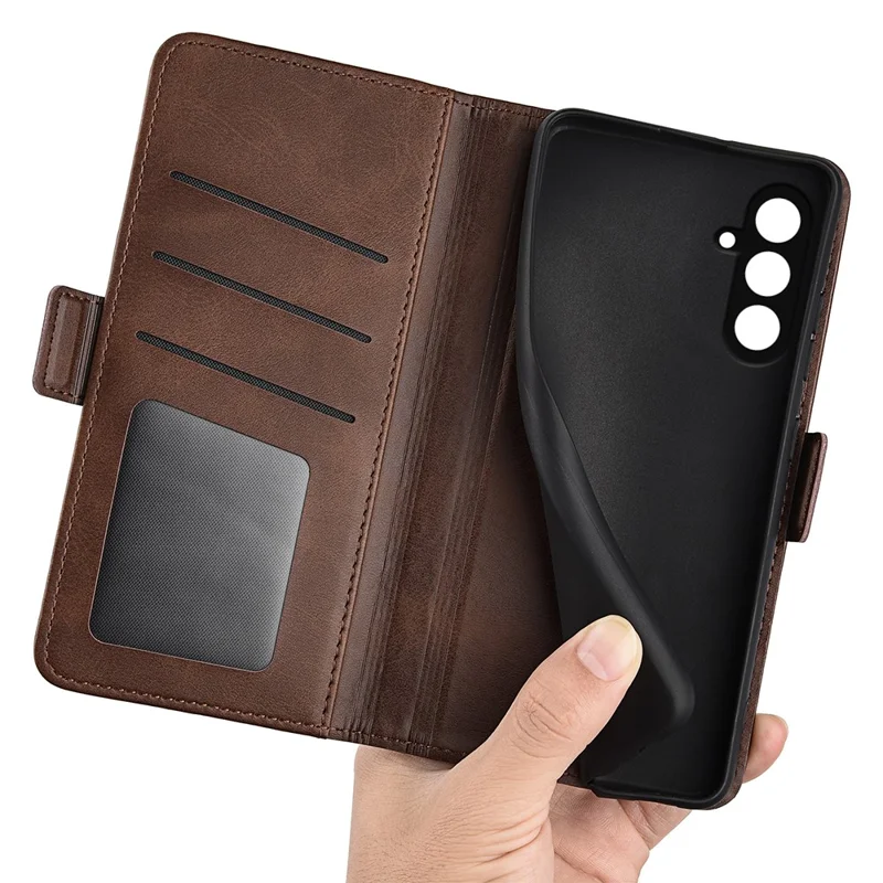 Cover per telefono con texture vitello per Samsung Galaxy F34 5G / M34 5G, supporto integrato, portafoglio in pelle - Marrone