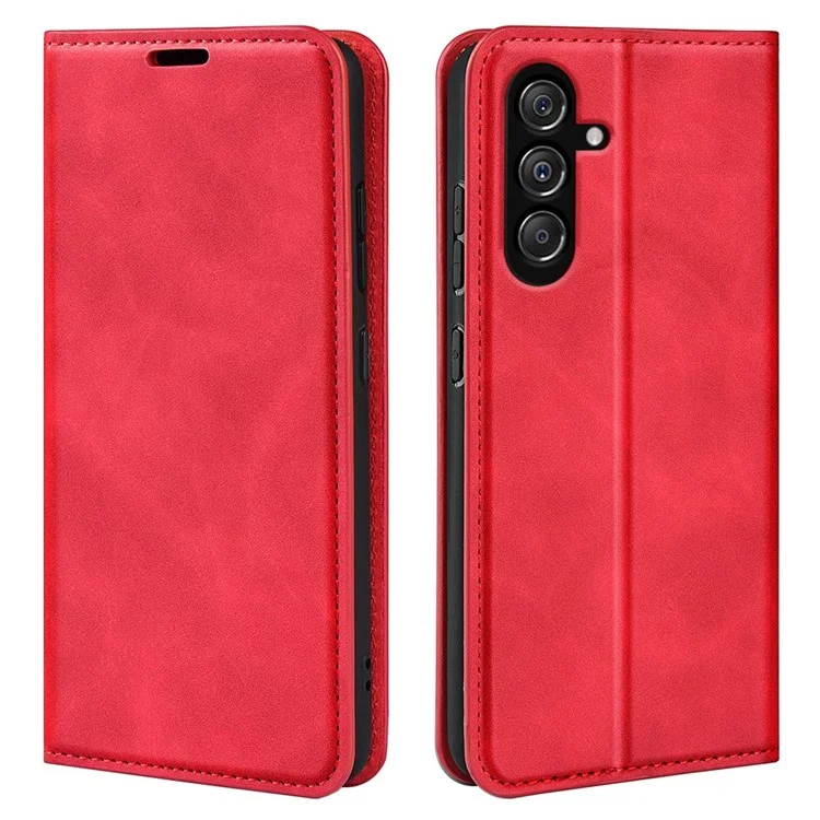 For Samsung Galaxy F34 5G / M34 5G Anti-Scratch Skin-touch Wallet PU Leather Phone Case Stand Mobile Phone Cover - Red