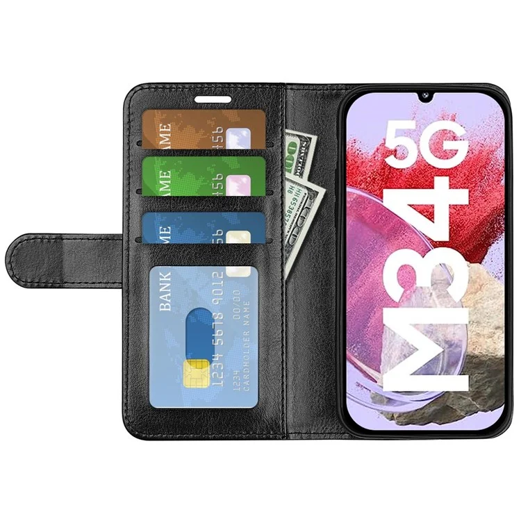 Für Samsung Galaxy F34 5G / M34 5G Anti-Kratzer PU-Leder-Handy-Cover Stand Crazy Horse Textur Wallet Case - Schwarz