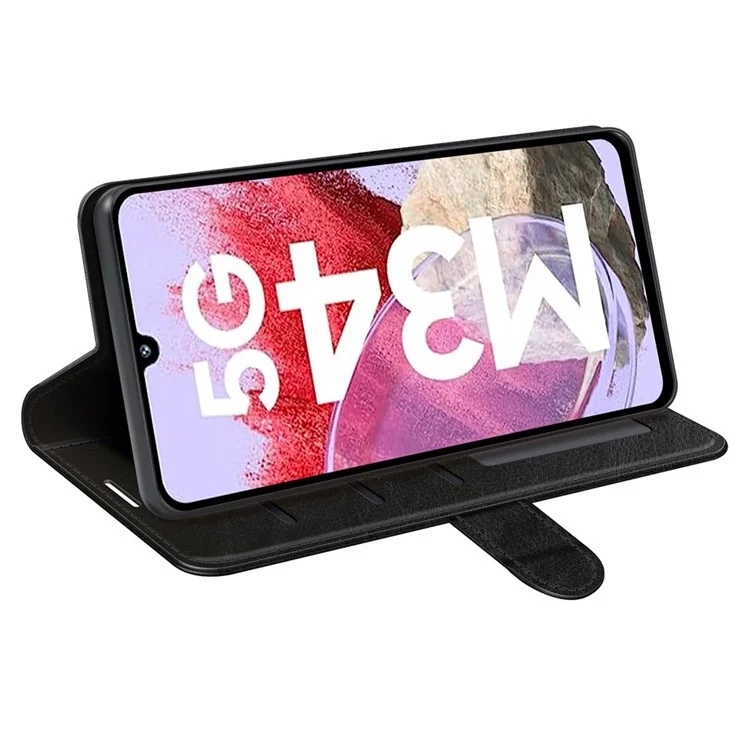 Für Samsung Galaxy F34 5G / M34 5G Anti-Kratzer PU-Leder-Handy-Cover Stand Crazy Horse Textur Wallet Case - Schwarz
