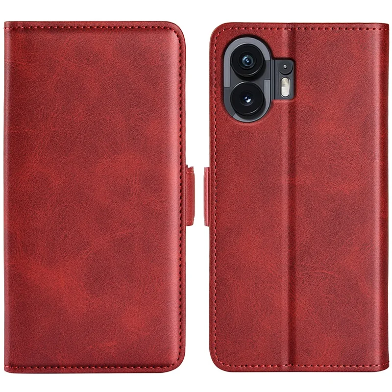 For Nothing Phone (2) Shockproof Calf Texture Phone Stand Case Wallet PU Leather Cell Phone Cover - Red
