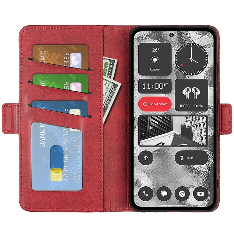 For Nothing Phone (2) Shockproof Calf Texture Phone Stand Case Wallet PU Leather Cell Phone Cover - Red