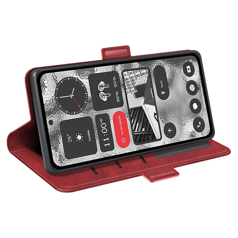 For Nothing Phone (2) Shockproof Calf Texture Phone Stand Case Wallet PU Leather Cell Phone Cover - Red