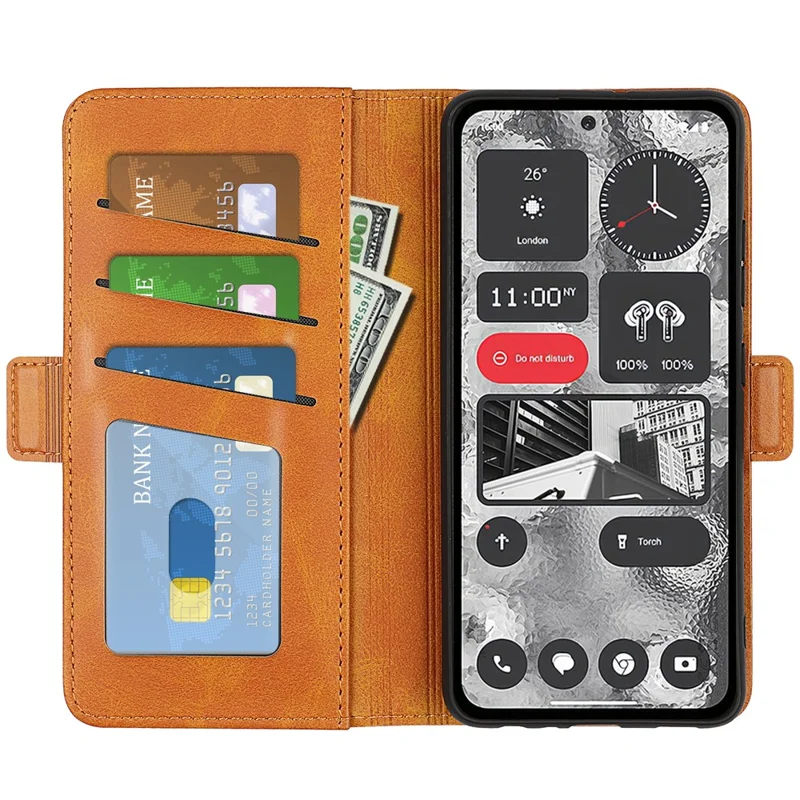 Pour Rien Téléphone (2) Coque de Téléphone Antichoc en Texture Veau Support de Téléphone Portefeuille en Cuir PU - Jaune