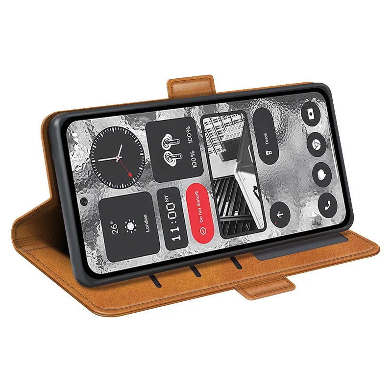 Pour Rien Téléphone (2) Coque de Téléphone Antichoc en Texture Veau Support de Téléphone Portefeuille en Cuir PU - Jaune