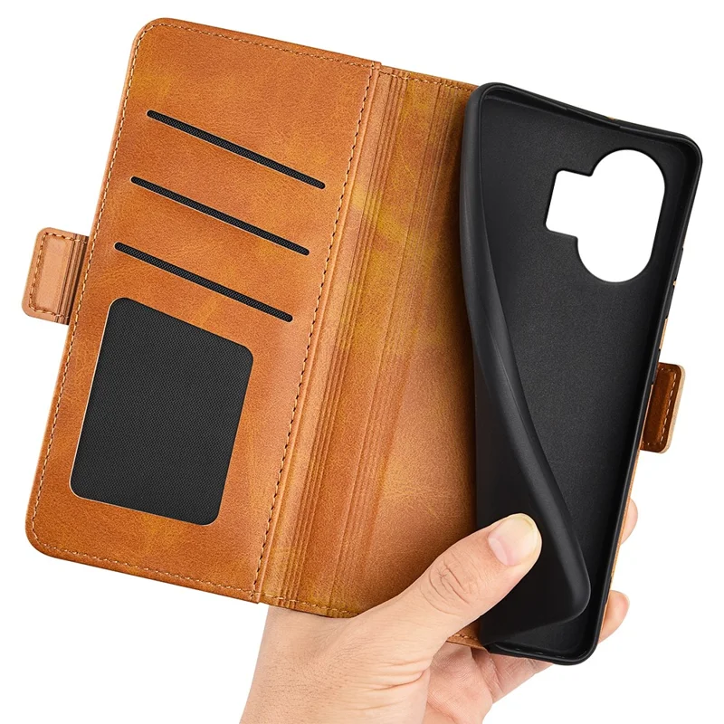 Pour Rien Téléphone (2) Coque de Téléphone Antichoc en Texture Veau Support de Téléphone Portefeuille en Cuir PU - Jaune