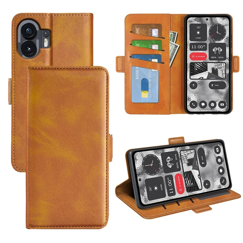 Pour Rien Téléphone (2) Coque de Téléphone Antichoc en Texture Veau Support de Téléphone Portefeuille en Cuir PU - Jaune