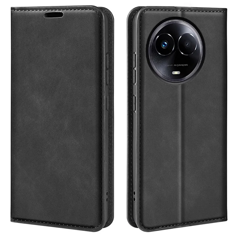 Pour Realme 11x 5G / 11 5G (Global) Slim-Fit Shell Skin-touch Wallet Phone Cover Stand PU Leather Cell Phone Case - Noir