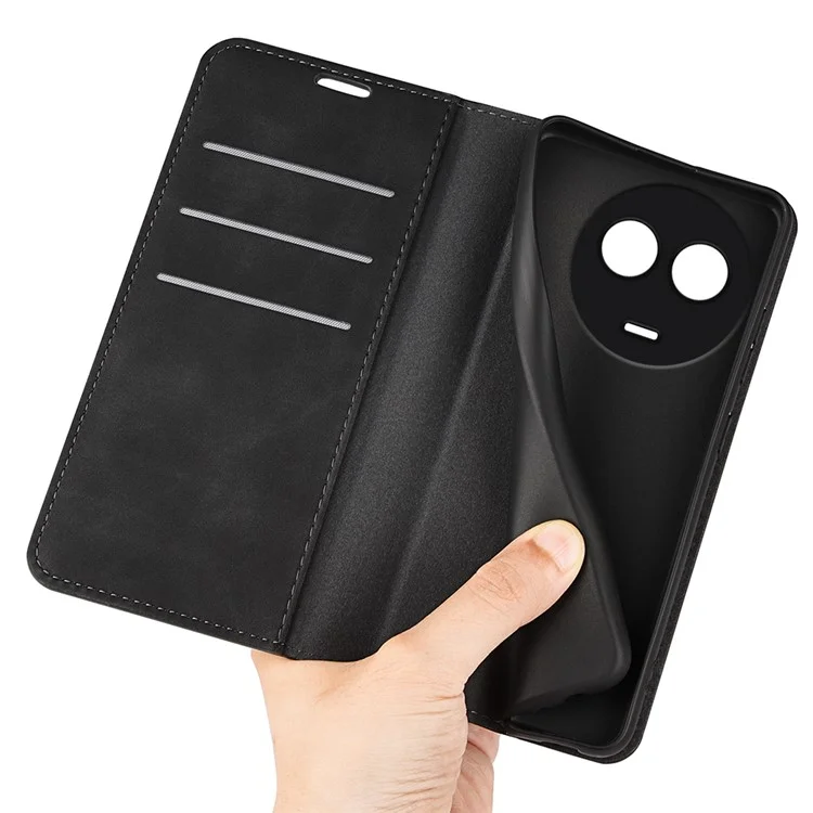 Pour Realme 11x 5G / 11 5G (Global) Slim-Fit Shell Skin-touch Wallet Phone Cover Stand PU Leather Cell Phone Case - Noir