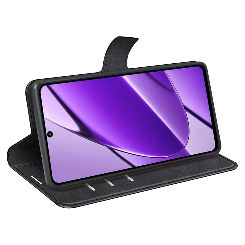 Para Realme 11x 5G / 11 5G (Global) Capa de Telefone Carteira Stand PU Leather Shell Calf Texture Proteção Total Capa de Telefone - Preto