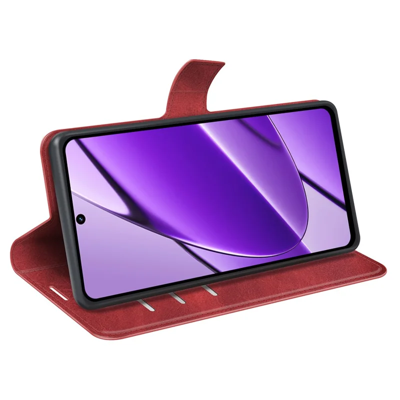 For Realme 11x 5G / 11 5G (Global) Phone Case Wallet Stand PU Leather Shell Calf Texture Full Protection Phone Cover - Red