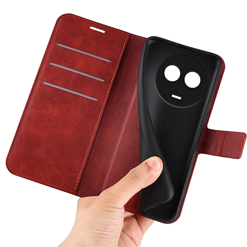 For Realme 11x 5G / 11 5G (Global) Phone Case Wallet Stand PU Leather Shell Calf Texture Full Protection Phone Cover - Red