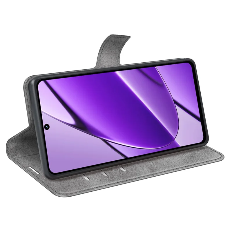 For Realme 11x 5G / 11 5G (Global) Phone Case Wallet Stand PU Leather Shell Calf Texture Full Protection Phone Cover - Grey