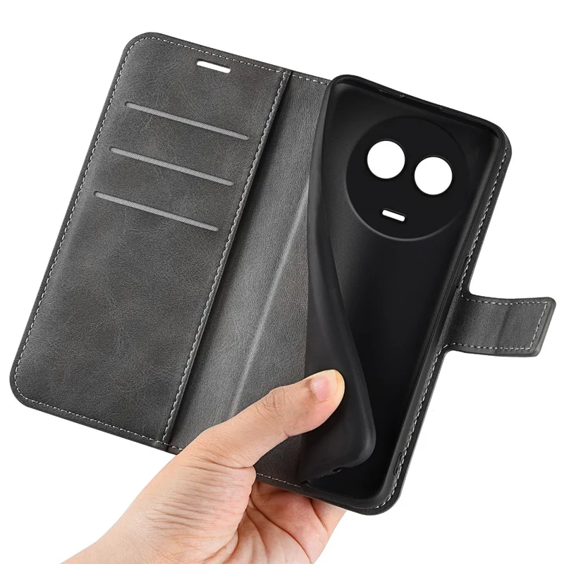 For Realme 11x 5G / 11 5G (Global) Phone Case Wallet Stand PU Leather Shell Calf Texture Full Protection Phone Cover - Grey