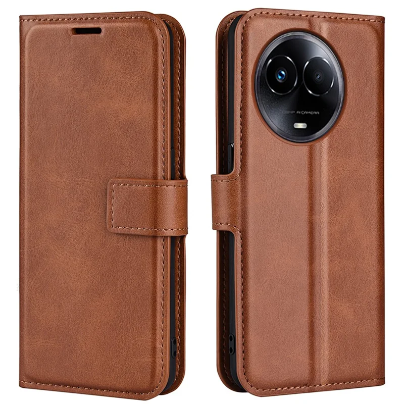 For Realme 11x 5G / 11 5G (Global) Phone Case Wallet Stand PU Leather Shell Calf Texture Full Protection Phone Cover - Light Brown