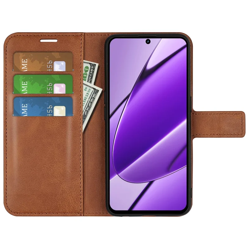 For Realme 11x 5G / 11 5G (Global) Phone Case Wallet Stand PU Leather Shell Calf Texture Full Protection Phone Cover - Light Brown