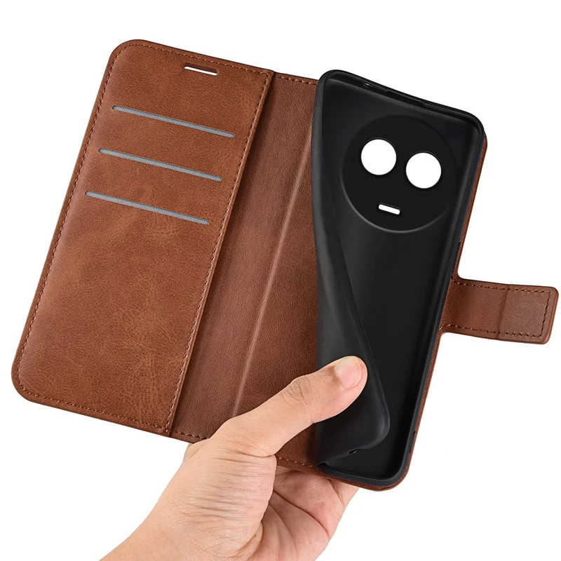 For Realme 11x 5G / 11 5G (Global) Phone Case Wallet Stand PU Leather Shell Calf Texture Full Protection Phone Cover - Light Brown