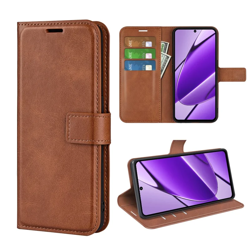 For Realme 11x 5G / 11 5G (Global) Phone Case Wallet Stand PU Leather Shell Calf Texture Full Protection Phone Cover - Light Brown