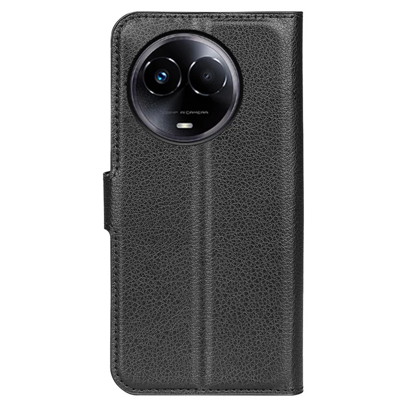 Para Realme 11x 5G / 11 5G (Global) Carteira Litchi Texture Cell Phone Case Anti-Scratch Stand PU Leather Protective Cover - Preto