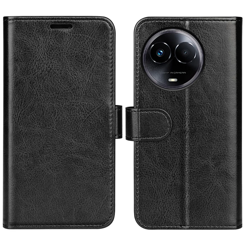 Pour Realme 11x 5G / 11 5G (Global) Étui de protection pour téléphone à rabat Crazy Horse Texture PU Leather Stand Cover - Noir