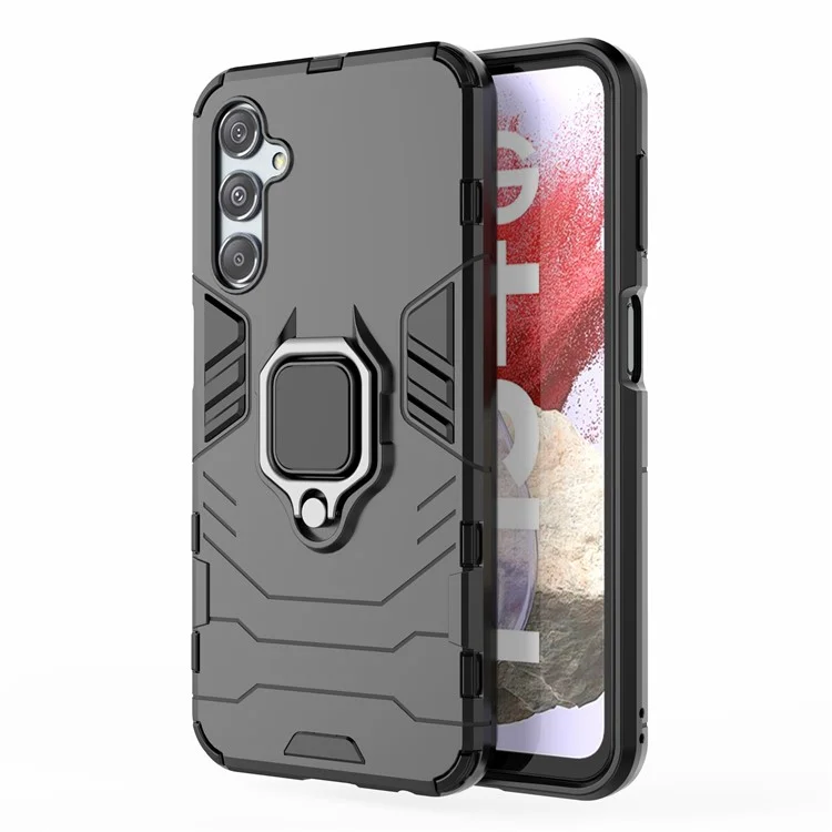 Pour Samsung Galaxy S23 FE Hybrid Hard PC Soft TPU Phone Case Ring Holder Kickstand Cover - Noir