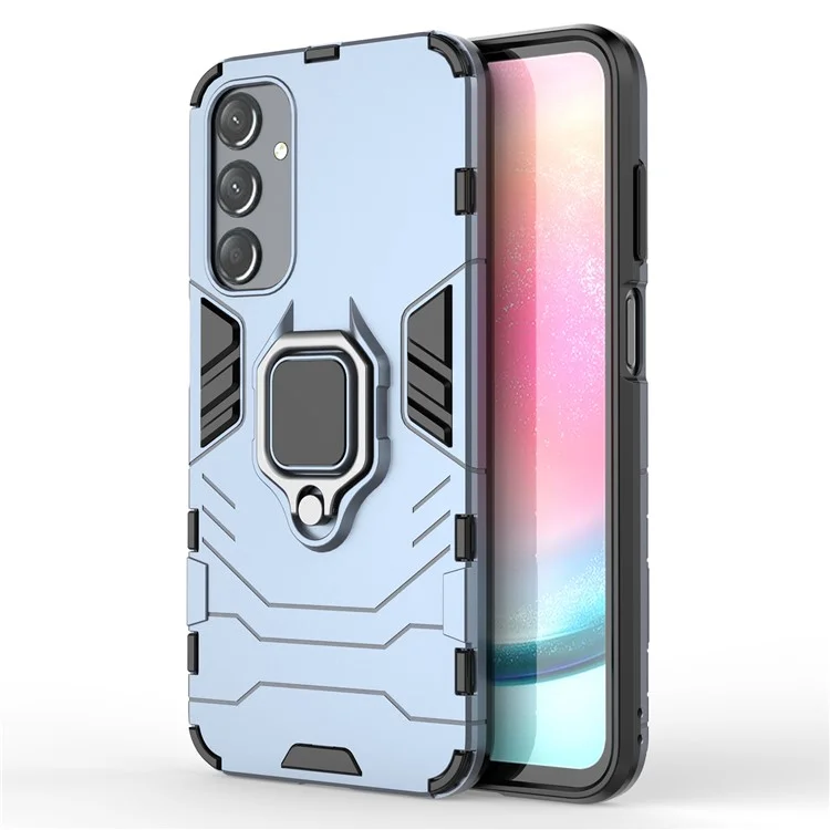 For Samsung Galaxy A25 5G (Global) (161.0 x 76.5 x 8.3mm) TPU+PC Rugged Phone Case Finger Grip Holder Kickstand Cover - Blue