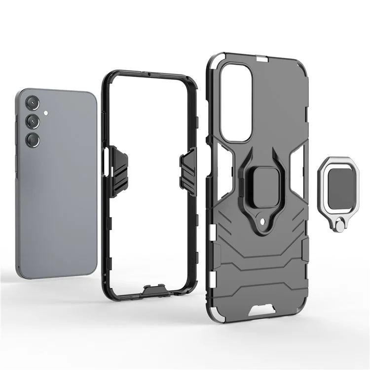 For Samsung Galaxy A25 5G (Global) (161.0 x 76.5 x 8.3mm) TPU+PC Rugged Phone Case Finger Grip Holder Kickstand Cover - Blue