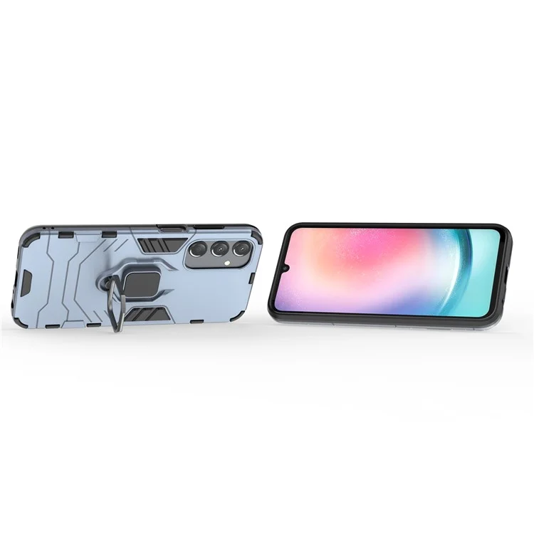 For Samsung Galaxy A25 5G (Global) (161.0 x 76.5 x 8.3mm) TPU+PC Rugged Phone Case Finger Grip Holder Kickstand Cover - Blue