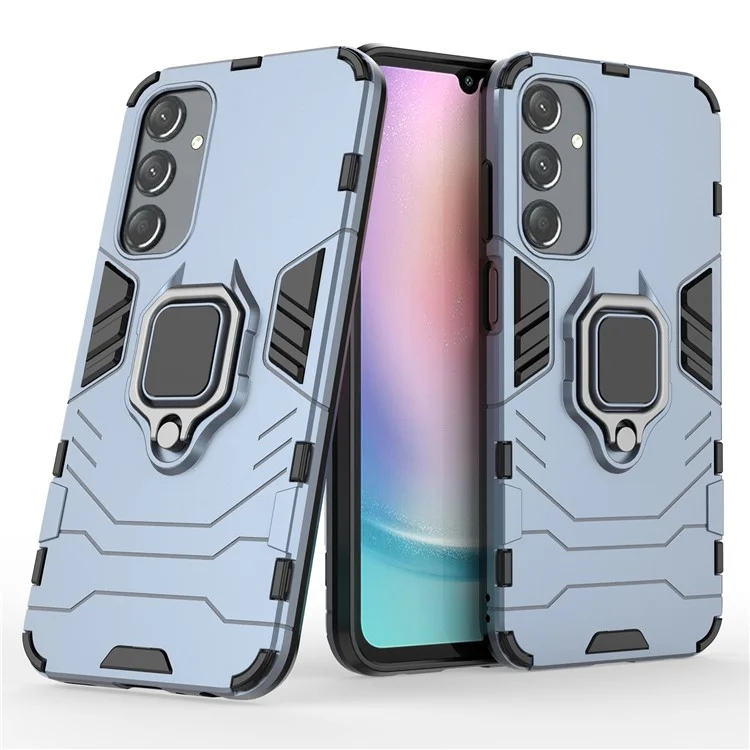 For Samsung Galaxy A25 5G (Global) (161.0 x 76.5 x 8.3mm) TPU+PC Rugged Phone Case Finger Grip Holder Kickstand Cover - Blue