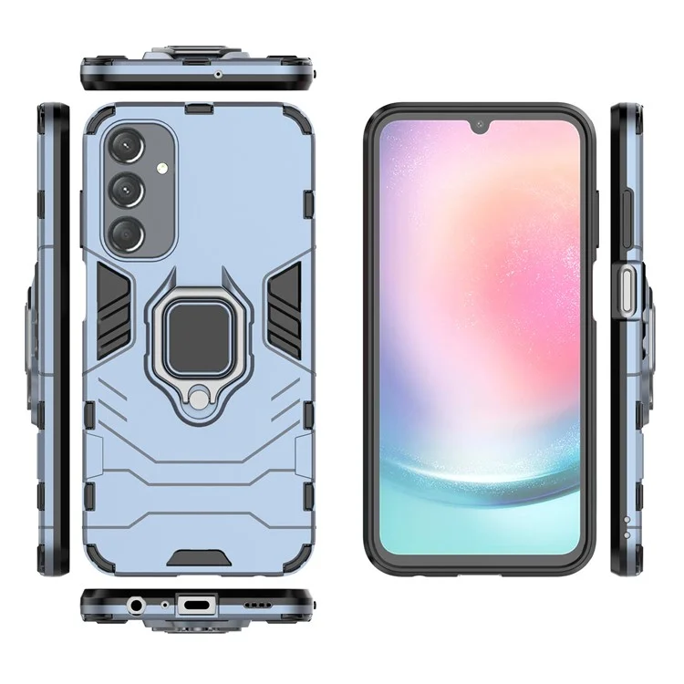 For Samsung Galaxy A25 5G (Global) (161.0 x 76.5 x 8.3mm) TPU+PC Rugged Phone Case Finger Grip Holder Kickstand Cover - Blue